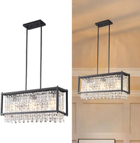 Modern Foyer Chandelier, Gold Crystal Chandelier Entryway Pendant Light Fixture, Square Adjustable Height Chandeliers for Kitchen Island, L15.74'' X H9.84''