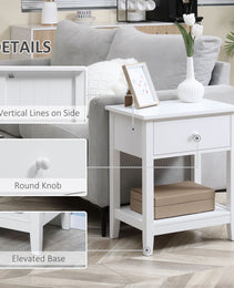 End Table, 2-tier Side Table with Drawer and Storage Shelf, Modern Side Table for Living Room, White