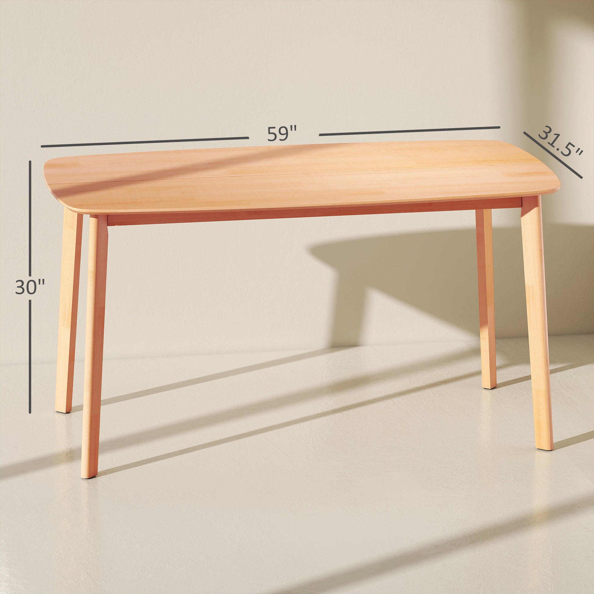 Pine Wood Dining Table for 6, 59" Rustic Rectangular Kitchen Table with Large Tabletop for Dining Room, Natural