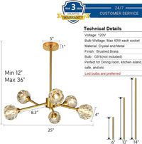 Sputnik Chandeliers for Dining Room，6 Lights D25'' Inch