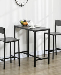 3 Piece Bar Table And Chairs, Industrial Dining Table Set For 2, Counter Height Kitchen Table With Bar Stools, Breakfast Table Set For 2 For Small Space, Gray