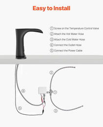 Touchless Bathroom Sink Faucet, Automatic Motion Sensor Waterfall Restroom Toilet Faucet With Hole Cover Plate, Modern Electronic Sensor Hot/Cold Water For 9/16 In Pipe Commercial,Matte Black