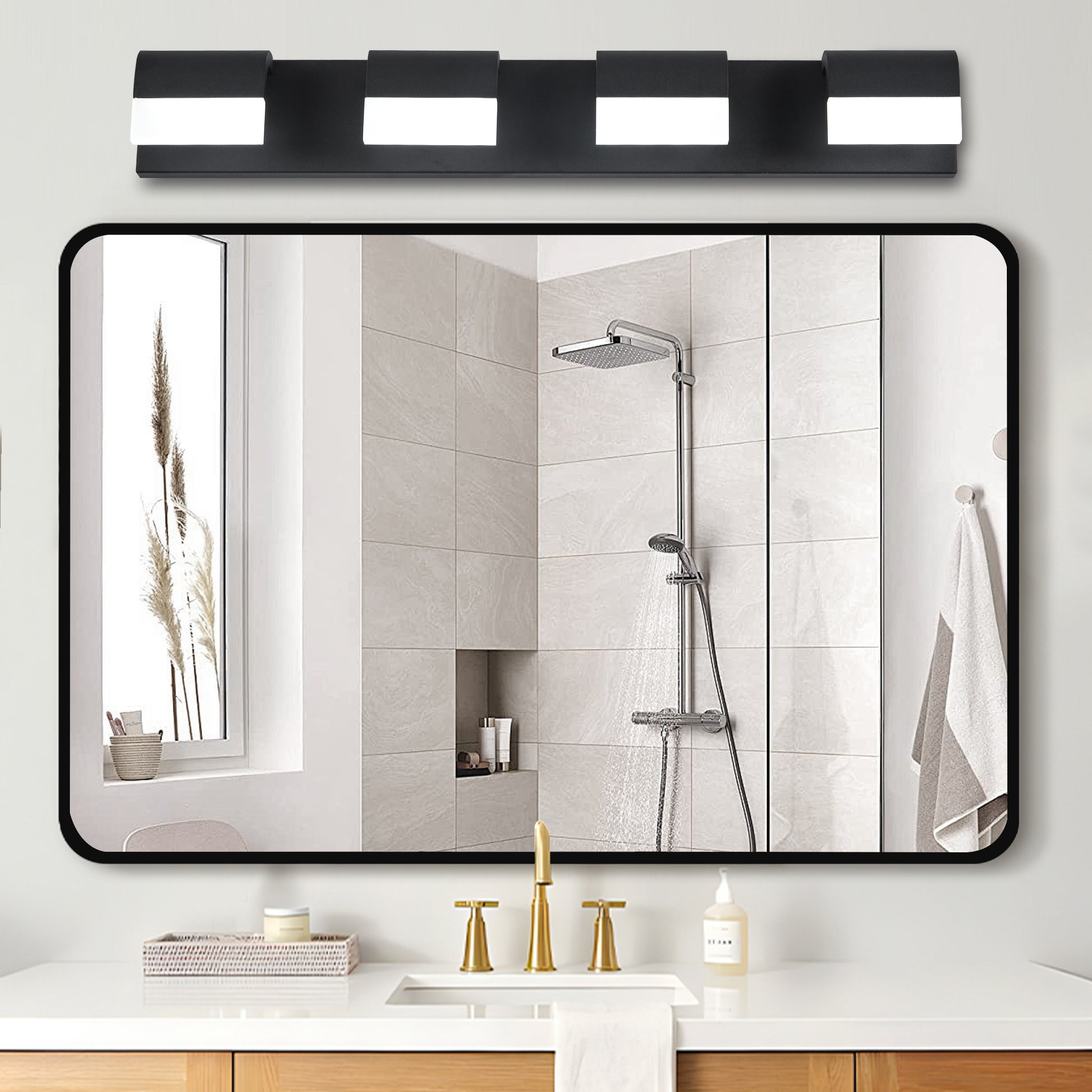 4-Light Acrylic Matte Black Bathroom Vanity Mirror Light For Mirror, Shower, And Bathroom Decor