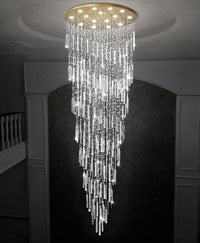 D40'' X H120'' Crystal Chandelier High Ceiling Chandeliers for Entryway Large Raindrop Chandeliers LED Dimmable Flush Mount Light Fixtures for Staircaes Foyer Hallway Living Room Bulbs Included Gold
