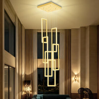 6 Rings Rectangle Chandelier Foyer High Ceiling Chandelier Contemporary Large Led Gold Ring Chandelier for Staircase Villa