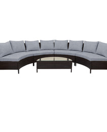 TOPMAX 5 Pieces All-Weather Brown PE Rattan Wicker Sofa Set Outdoor Patio Sectional Furniture Set Half-Moon Sofa Set With Tempered Glass Table, Grey