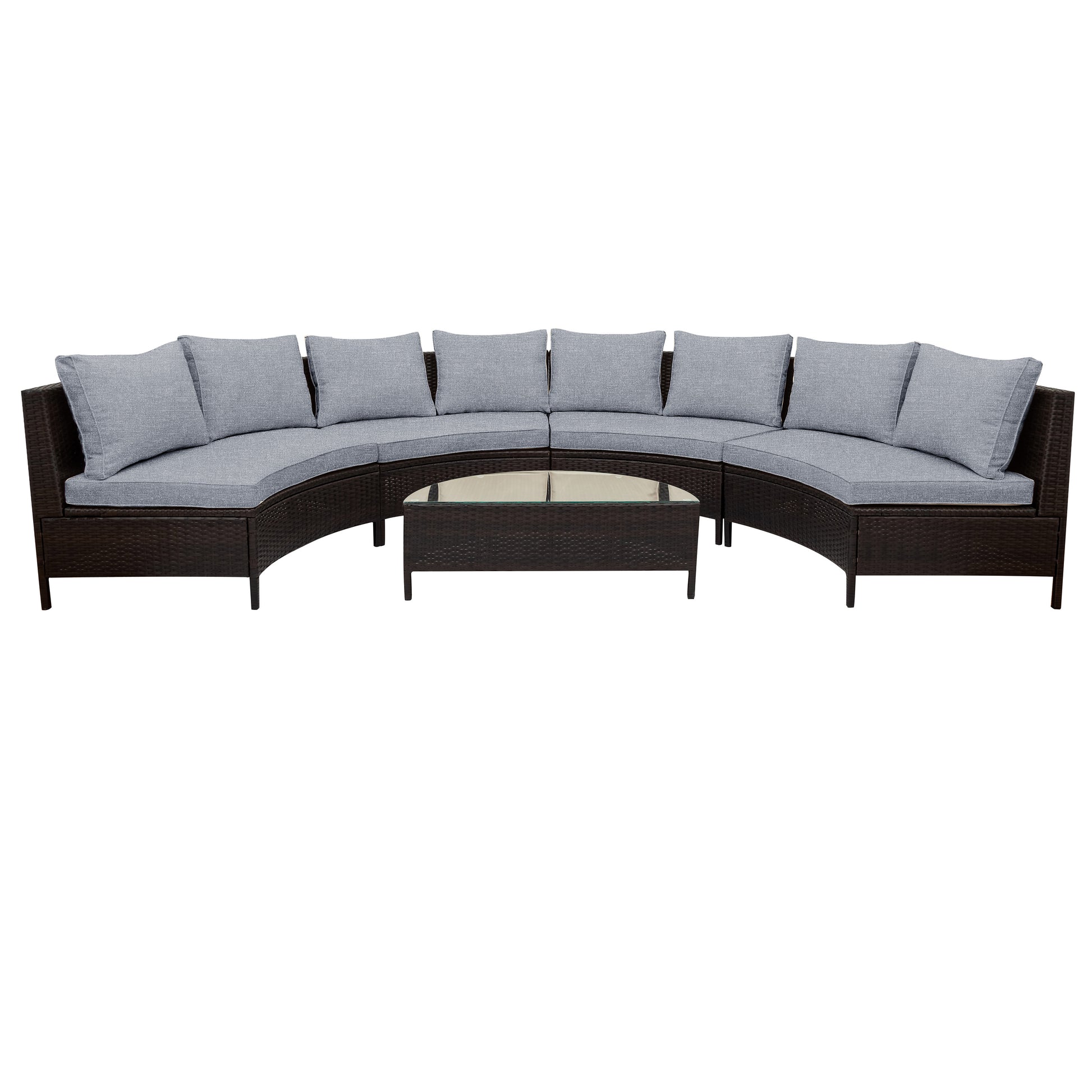 TOPMAX 5 Pieces All-Weather Brown PE Rattan Wicker Sofa Set Outdoor Patio Sectional Furniture Set Half-Moon Sofa Set With Tempered Glass Table, Grey