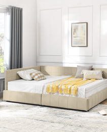 Full Size Storage Upholstered Tufted Bed Frame, Sofa Bed Frame With Comfortable Backrest And Armrests, Full Size Bed For Bedroom, Living Room,Velvet, BEIGE 80.5x59x29.5