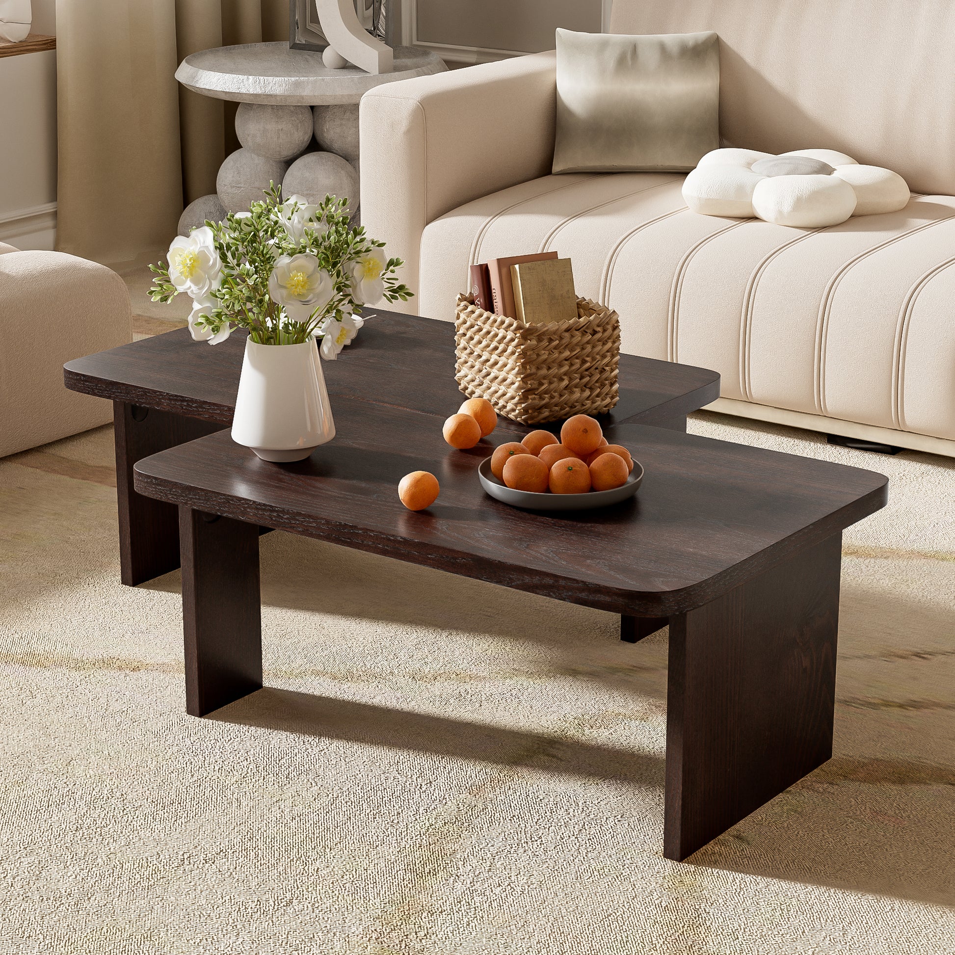 U-Can Modern Minimalist Coffee Table Set, Rectangle Coffee Table With Splicing Design, Multifunctional Combination Table For Living Room