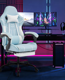 Gaming Chair, Computer Chair Ergonomic Chair With Footrest Office Chair Ergonomic Computer Chair With Lumbar Backrest Bluewhite