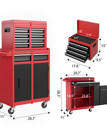 Tool Chest, 5-Drawer Rolling Tool Storage Cabinet With Detachable Top Tool Box, Liner, Universal Lockable Wheels, Adjustable Shelf, Locking Mechanism, Metal Tool Cart For Garage Workshop