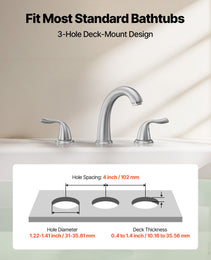 Roman Tub Faucet, 3 Hole Waterfall Bathtub Faucet, Gooseneck Bath Tubs Faucets Set With 2 Handles, Roman Tub Faucets Deck Mount For Adult Bathing, Brushed Stainless Steel, High Arc Spout