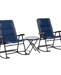 3 Piece Blue Rocking Bistro Set  Patio Chairs   Glass Coffee Table