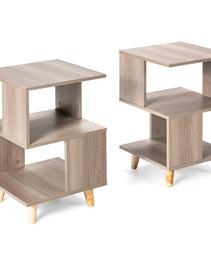 2 Pieces Wooden Modern Nightstand Set With Legs For Living Room