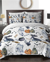 8pcs Halloween Comforter Set, Witch Pattern Bed In A Bag Bedding With Comforter Sheet Sham - 1 Comforter, 2 Pillow Shams, 1 Flat Sheet, 1 Fitted Sheet, 1 Cushion Cover, 2 Pillowcases All Season