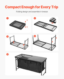 Camping Kitchen Table Folding Portable Outdoor Cook Station 3 Adjustable Height