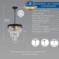 Black Crystal Chandeliers for Dining Room，4-Lights D12 Inch