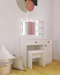 Vanity Desk With Lights, Vanity Set With Mirror, Makeup Vanity Desk With Large Drawers  Three Level Storage Dreeser, VanitysVanities With 3 Lights Brightness Adjustable For Bedroom, White