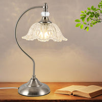 Table Lamp for Bedroom,Crystal Glass beside Lamp,Plug in Dimmable Black Lamp Flower Nightstand Lamp for Living Room, Office, Desk, Home Decor