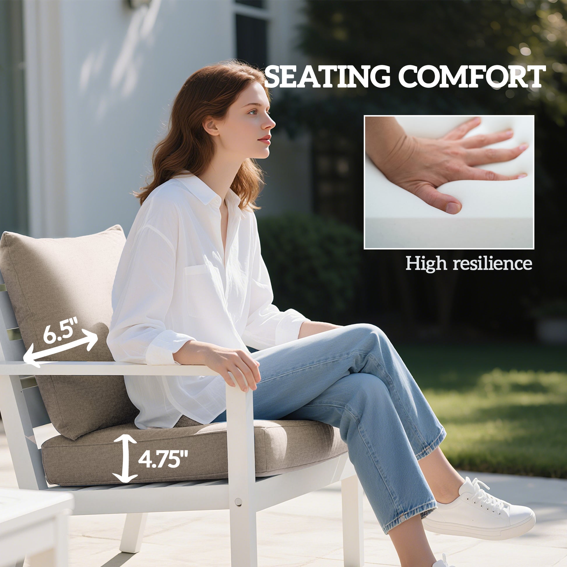 4 Patio Chair Cushions with Seat & Backrest, Fade Resistant Seat Replacement Cushion Set, Beige