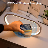 Bedside Lamp with Wireless Charger,Wooden Table Lamp with Charging Station,Touch Nightstand Lamp with Clock,3 Color Stepless Dimming Touch Lamp for Bedroom,Unique Gifts for Women