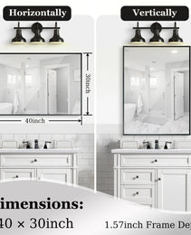 40x30 Inch Glossy Black Bathroom Mirror Wall Rectangular Vanity Mirror