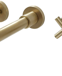 Double Handle Wall Mount Bathroom Faucet Brushed Gold