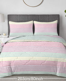 Striped Comforter Set Full Size, Rainbow Comforter Bedding Set Pink Yellow Green Purple 3 Piece, 1 Comforter And 2 Pillow Shams