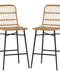 Rattan Counter Bar Stools Set of 2, 26" Counter Height Barstools with Back, Bar Chairs for Kitchen Island, Brown