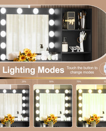 Vanity Desk With Mirror And 3 Lighting Modes, Makeup Vanity With Glass Top And Storage Shelves, Dressing Table With 2 Drawers And Cabinet - CJDS