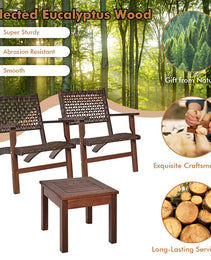 3 Pieces Outdoor Wooden Patio Rattan Furniture Set