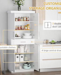 White Pantry Cabinet with Adjustable Shelving for Kitchen, Perfect for Family, White