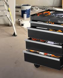 Tool Storage Cabinet And Cart 27Inch Metal Tool Cabinet With 4 Drawer,Rolling Wheel, Ball Bearing Sliders, Black Powder Coating, Suitable For Garage, Warehouse, Workshop