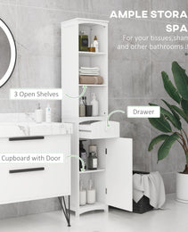 Bathroom Storage Cabinet, Free Standing Bathroom Storage Unit, Tall Linen Tower with 3-Tier Shelves and Drawer, White