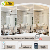 Modern Chandelier Black 3 Ring Chandelier for Living Room High Ceiling Chandelier Light Fixture with Remote Control LED Lights Dimmable 2700-6000K Foyer Light