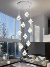 20-Light Modern Chandelier for Foyer Crystal Chandeliers for Living Room Gold Pendant Light Fixture Staircase Chandelier for High Ceilings Dimmable LED Hanging Light with Remote