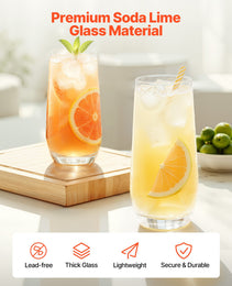 Drinking Glasses Set, 16-Piece Crystal Glass Cups, Elegant Mixed Glassware Set, With 8 Pcs 18.26 Oz Highball And 8 Pcs 11.5 Oz Cocktail Drinkware For Kitchen, Beer, Smoothie, Juice, Soda, Wine
