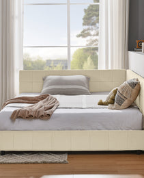 Full Size Upholstered Tufted  Bed Frame, Sofa Bed Frame With Comfortable Backrest And Armrests, Full Size Bed For Bedroom, Living Room,Velvet, NEW BEIGE 80.5x59x30.5