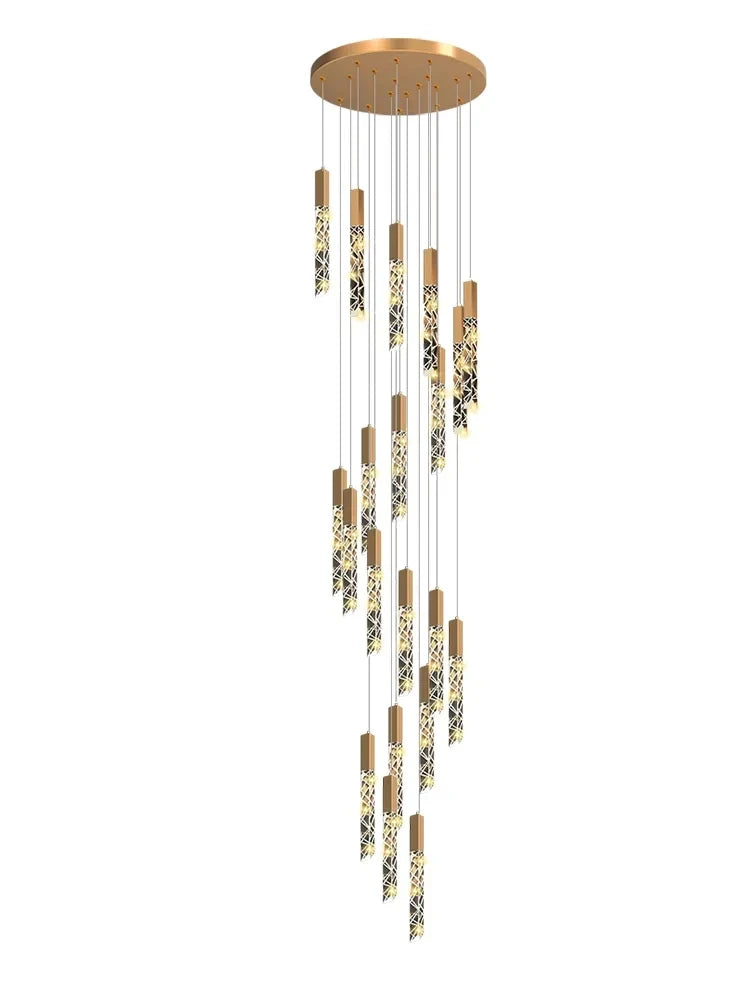 New Staircase Chandelier LED Modern Duplex Loft Spiral Long Chandelier Creative Villa Living Room Bedroom Hanging Crystal Light
