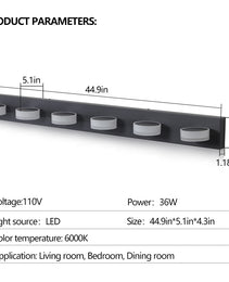 45in  Modern 6-Light LED Vanity Light, Sleek Black Bathroom Wall Light Fixture For Mirror, Shower, And Bathroom Decor