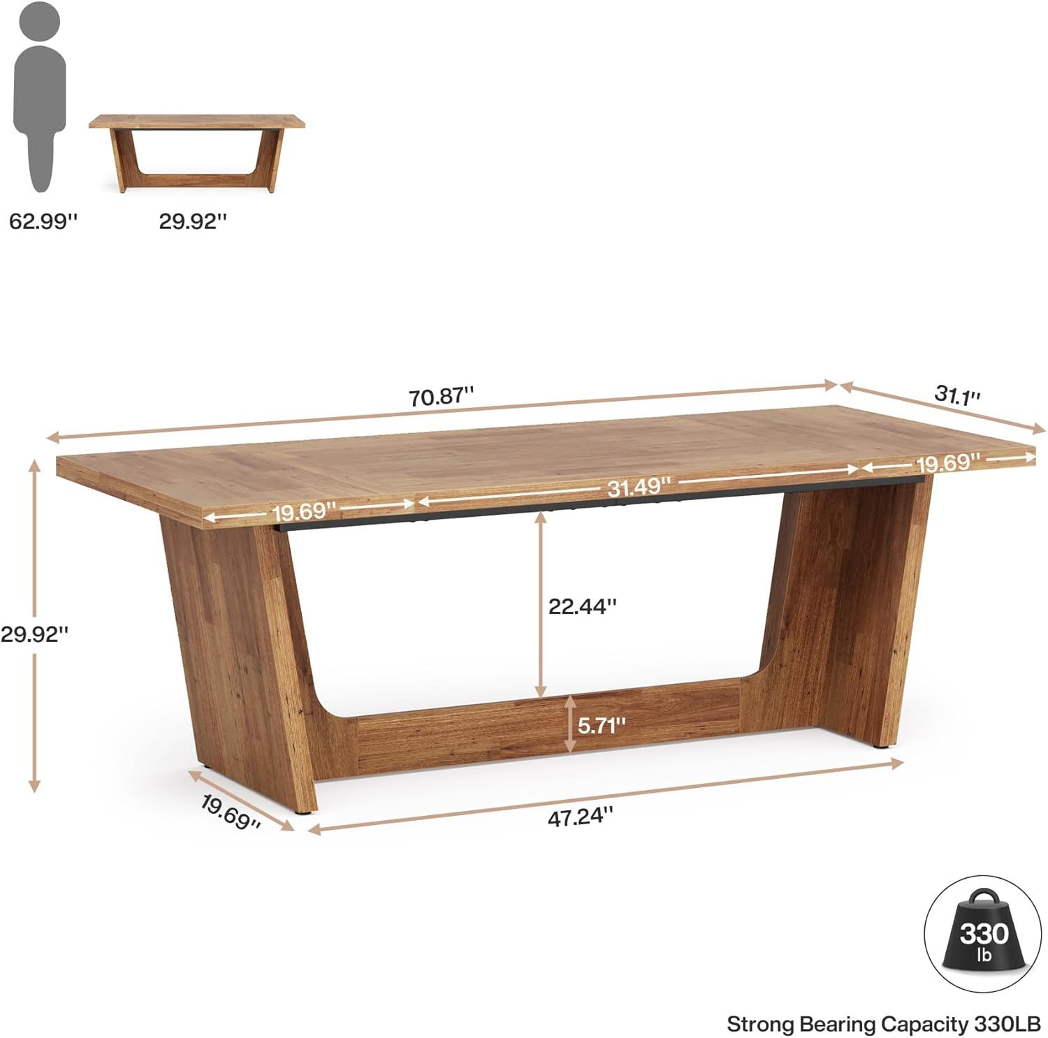 70.87-Inch Executive Computer Desk: Large Home Office Desk With Solid Wooden Pedestal, Industrial Wood Study Writing Table