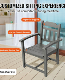 5 Pieces Patio Dining Set, Outdoor Square Furniture Table And Chairs, All Weather Garden Furniture Table Sets, HIPS Small Patio Conversation Set, For Lawn, Deck, Backyard, Poolside, Light Gray