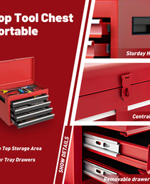 Tool Chest, 5-Drawer Rolling Tool Storage Cabinet With Detachable Top Tool Box, Liner, Universal Lockable Wheels, Adjustable Shelf, Locking Mechanism, Metal Tool Cart For Garage Workshop