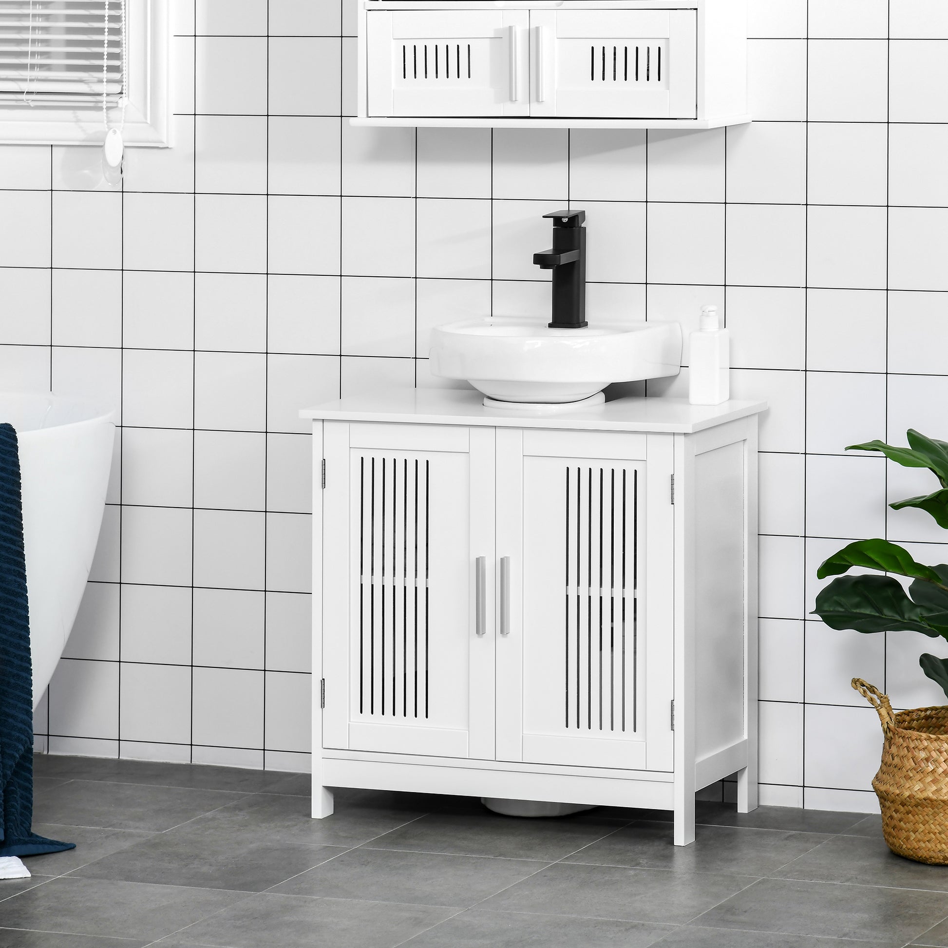 Bathroom Under Sink Cabinet Vanity Unit with Adjustable Shelf Space Saver, White