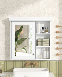 30'' X 28'' Bathroom Medicine Cabinet With Mirror, Wall Mounted Mirror Cabinet With Storage Organizer, Over The Toilet Storage White Storage Cabinet For Bathroom