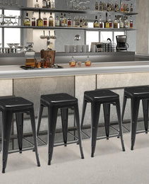24 Inches Metal Bar Stools Set Of 4, Backless Counter Height Bar Stools For Kitchen, Outdoor Stackable Stools --No Assembly Required
