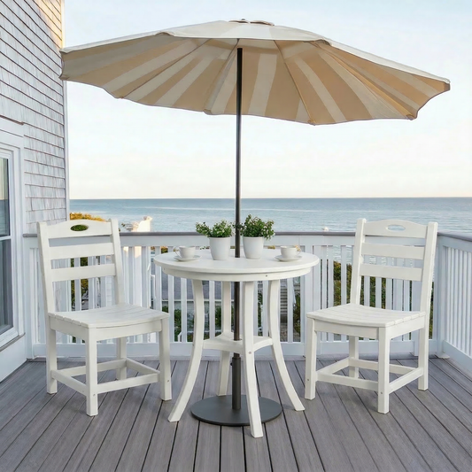 White 3-Piece Outdoor Bistro Set   Round Table Set   Patio Dining Set   2 Chairs