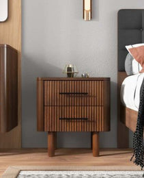 Logan Mid Century Modern Walnut Nightstand Bed Side Tables With 2 Drawers