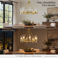 Teramo Gold Wagon Wheel Chandelier, 26 Inch round Dining Room Light, Clear