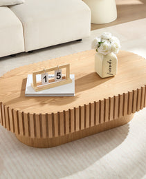 43.70Inch Modern Handcraft Drum Coffee Table Oval Coffee Table For Living Room,Small Wooden Coffee Table With Sturdy Pedestal For Office,ASH Color